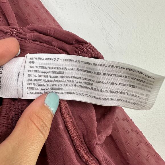 Abercrombie & Fitch Mauve Cropped Button Front Ruched Blouse - Picture 9 of 10